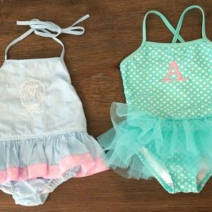 “A” monogrammed swimsuits